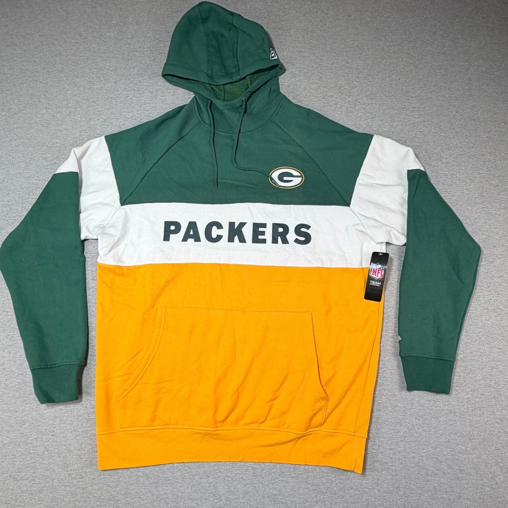 New Era NFL Green Bay Packers Hoodie Mens 2XLT Pullover Colorblock Green Gold